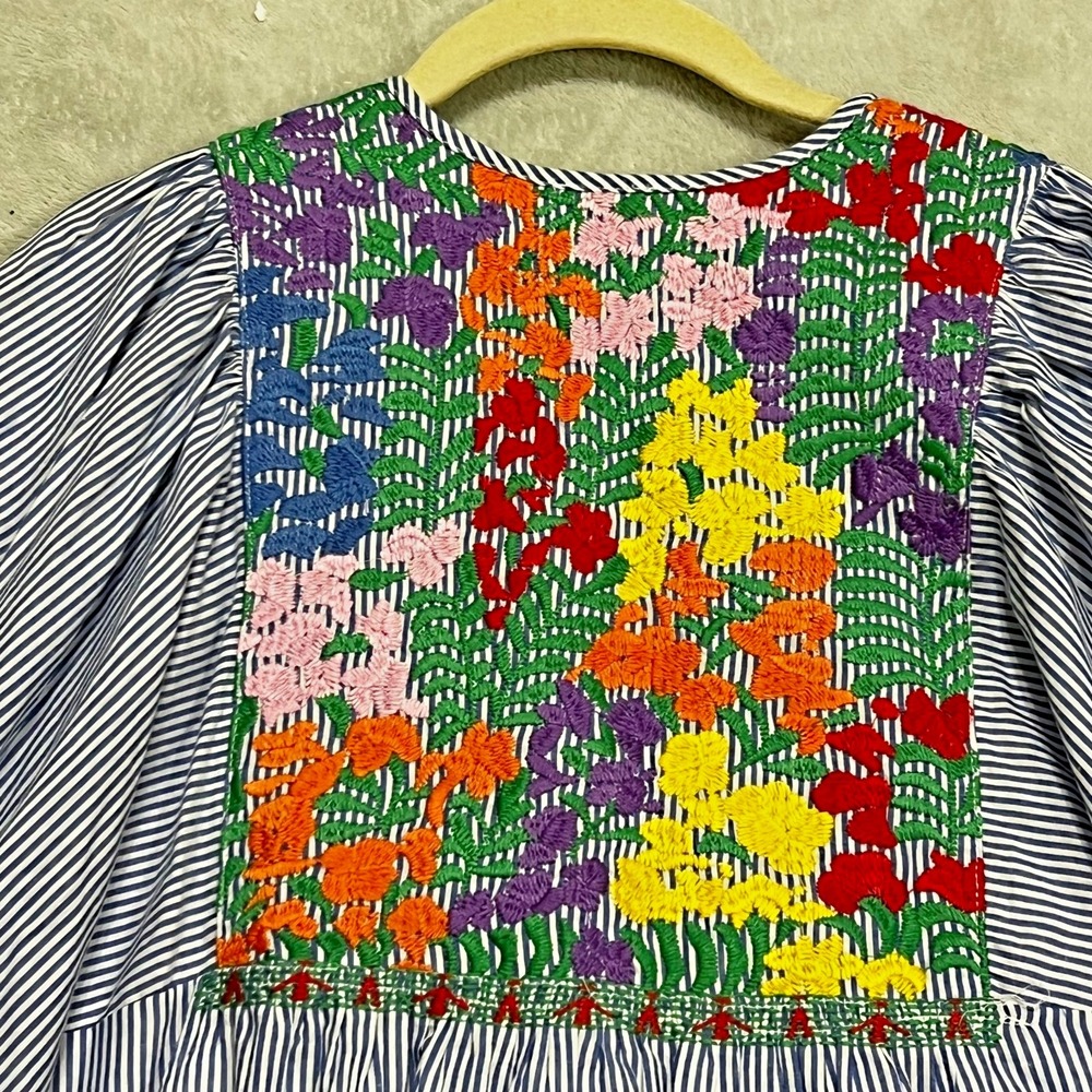 J Marie Embroidered Carli Top Peplum Women S Blue White Striped Floral Lined - Picture 7 of 12